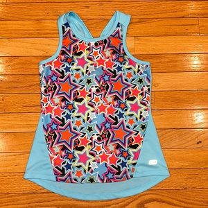 Skechers Workout Exercise Tank Top Shirt Blue Stars Racerback Medium Girls 7-8